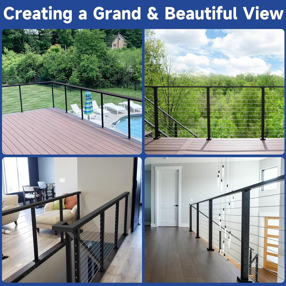 Modular Cable Railing Post Kit 12-16FT with 4 Posts & 197FT Cable System