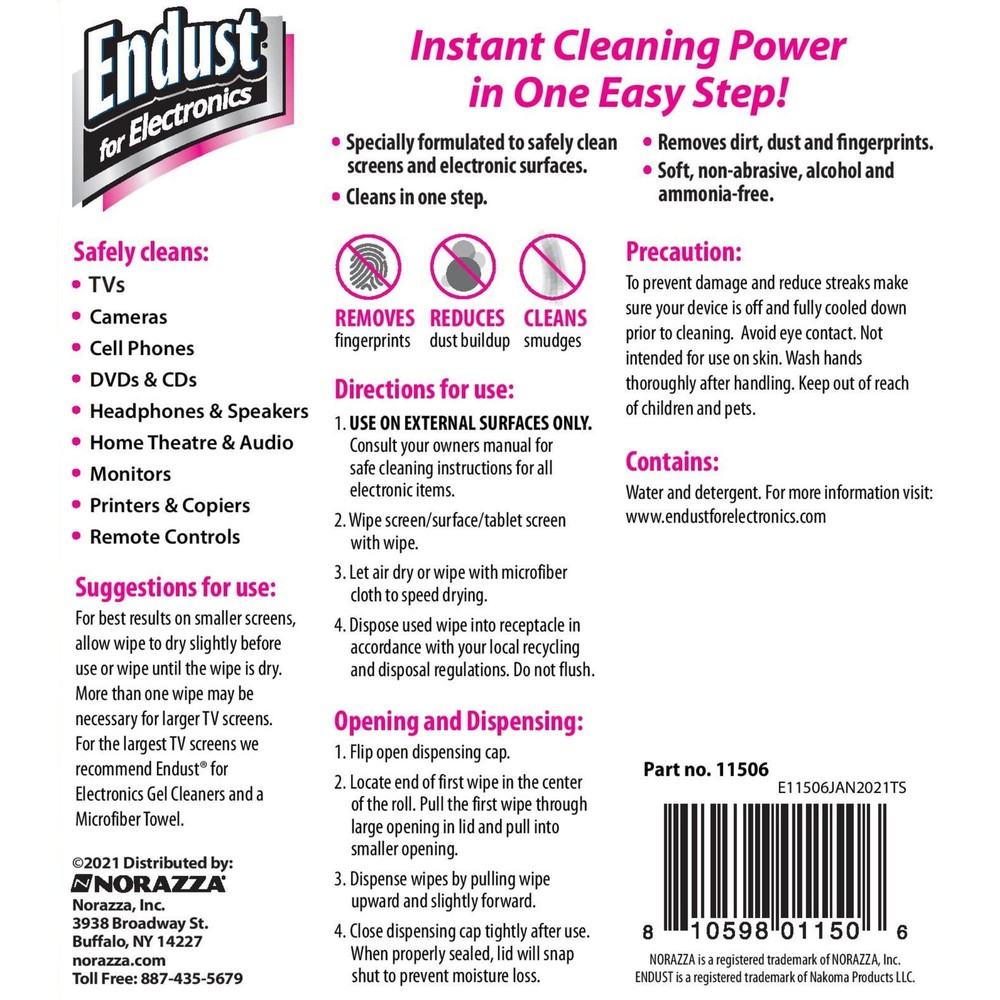 Endust For Electronics Screen & Surface Cleaning Wipes, For Tablet, E-Reader,...