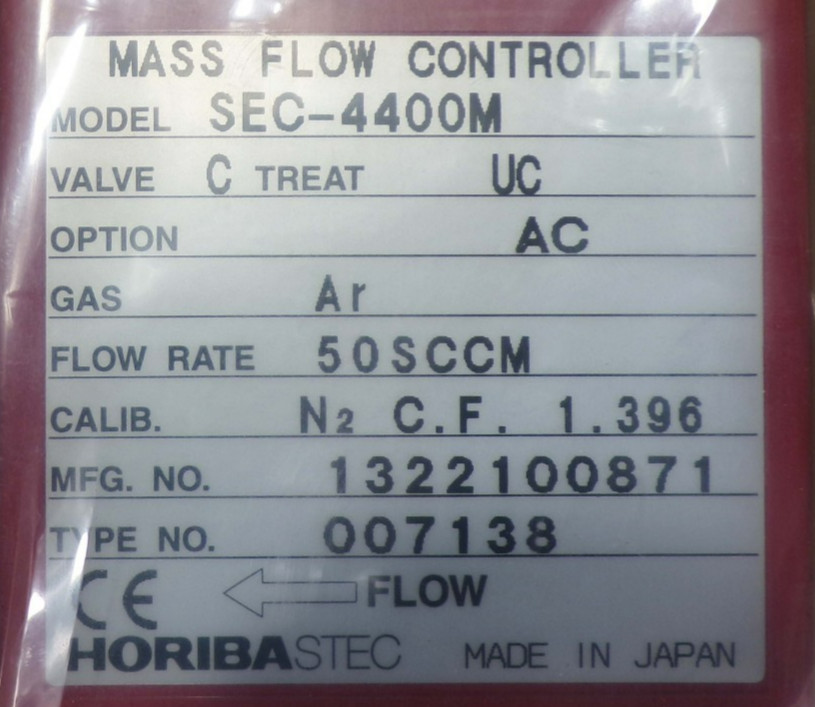 Stec SEC-4400M Mass Flow Controller, 50 SCCM, Ar *new surplus