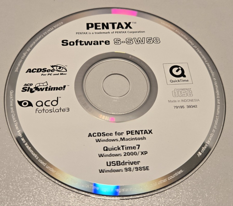 PENTAX Digital Camera Software S-SW58 ACDSee PC & MAC QuickTIme 7 WIN 2000/XP