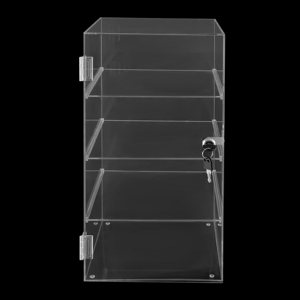 4 Tiers Clear Rectangular Display Case Desktop Lockable Acrylic Organizer w/Keys