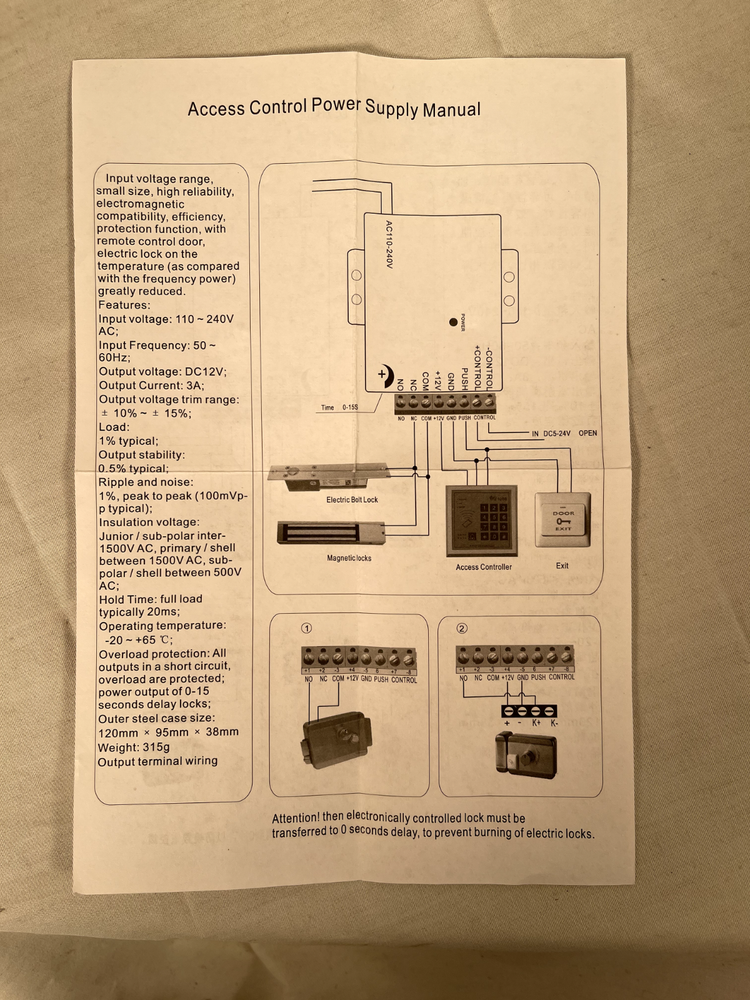 UHPPOTE Mini 110-240VAC 12VDC 3A Switching Access Controller K80 power supply