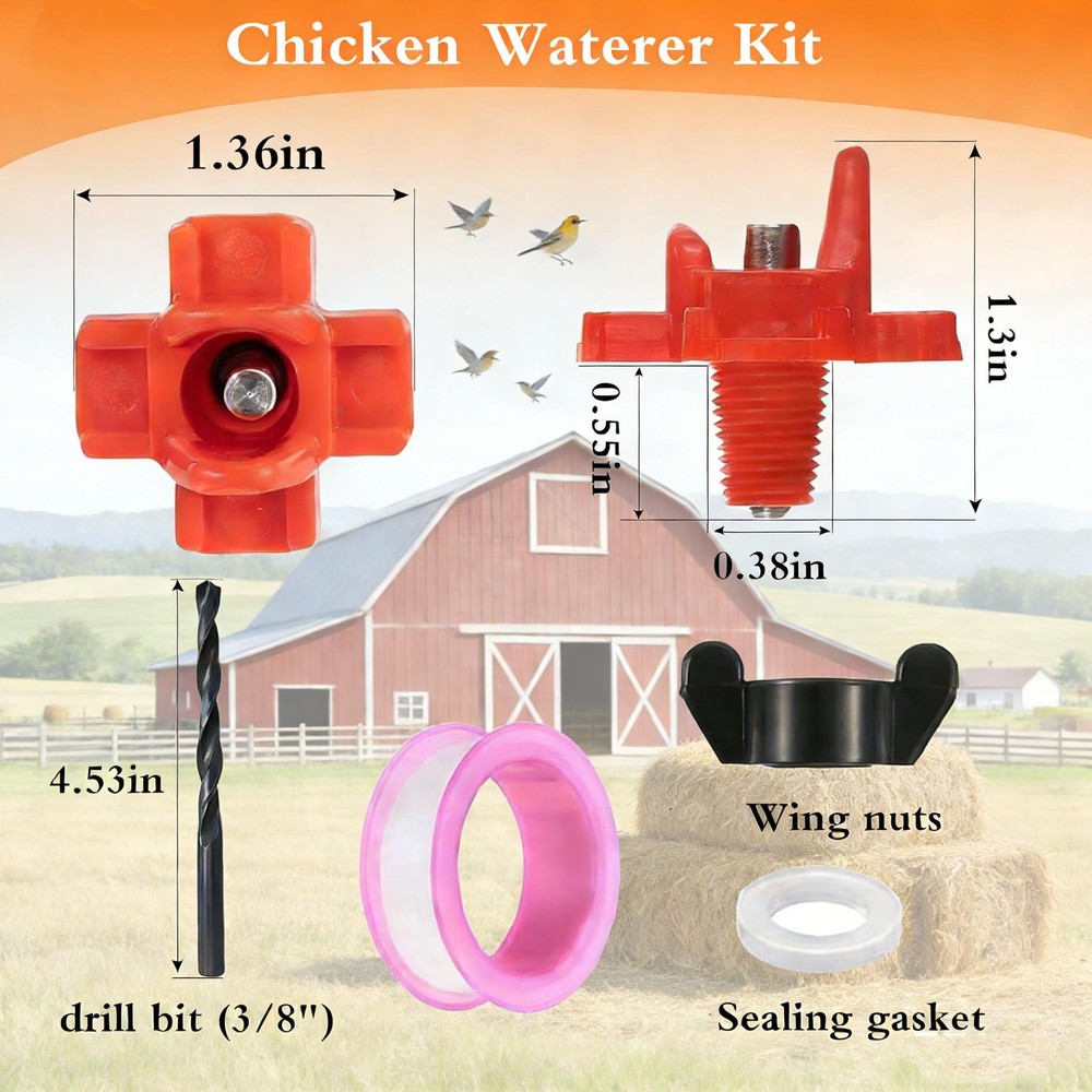 15 pcs Chicken Waterer Nipples with Drill Bits,Horizontal Automatic red