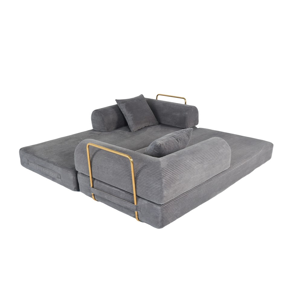 2-in-1 Foldable Convertible Sofa Bed, 75" Sleeper w/ Memory Foam, Grey