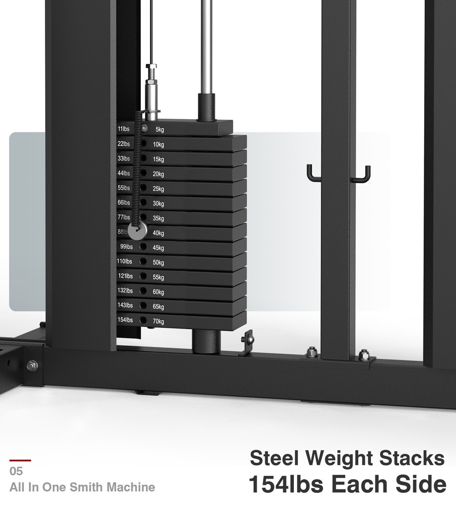 Smith Machine with Weight Stacks Multi Function Home Gym System Power Cage Rack