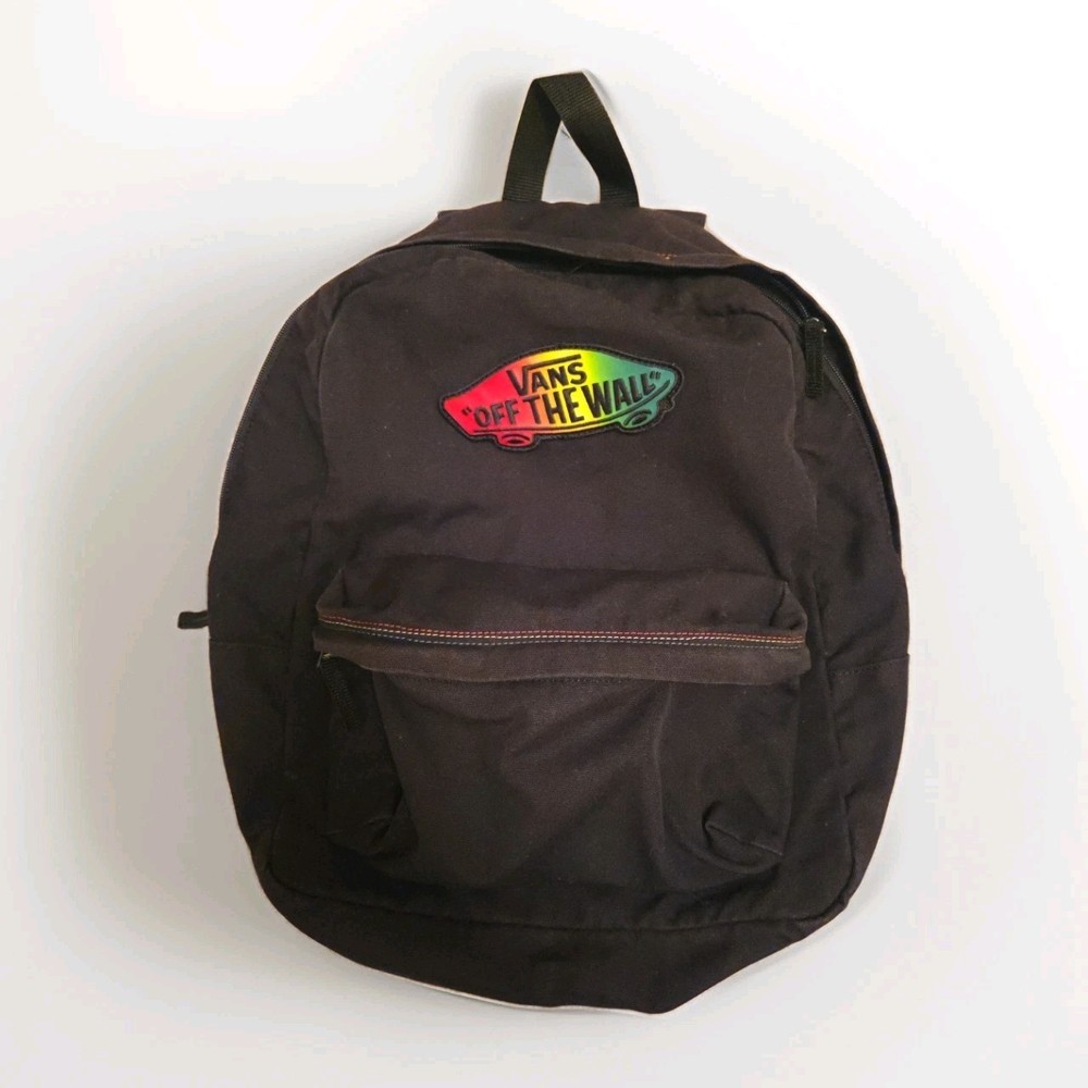 Rare VANS Off the Wall Old Skool Backpack Blk W/ Rainbow Patch & Stitching