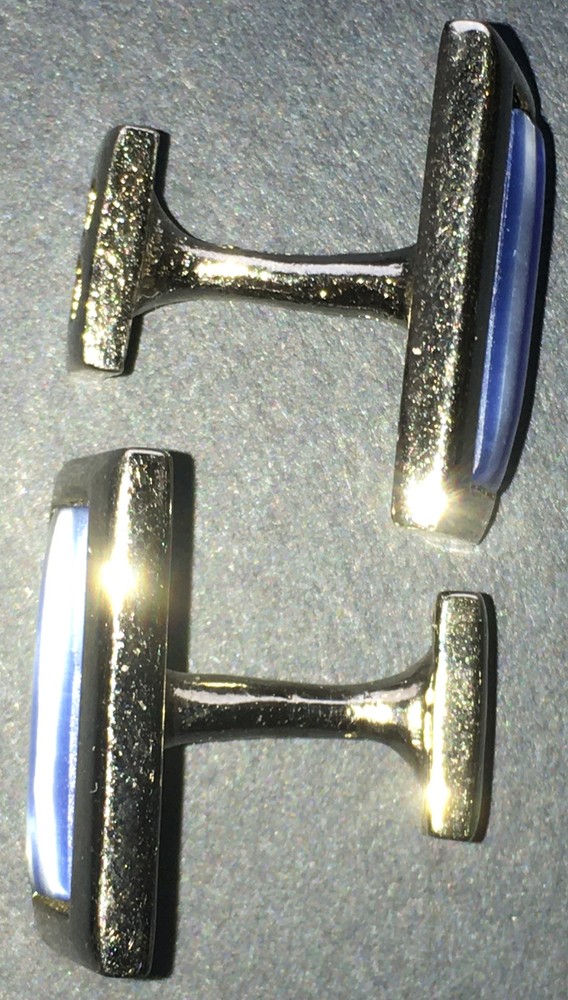 Blue Enamel Cufflinks Curved Post Design