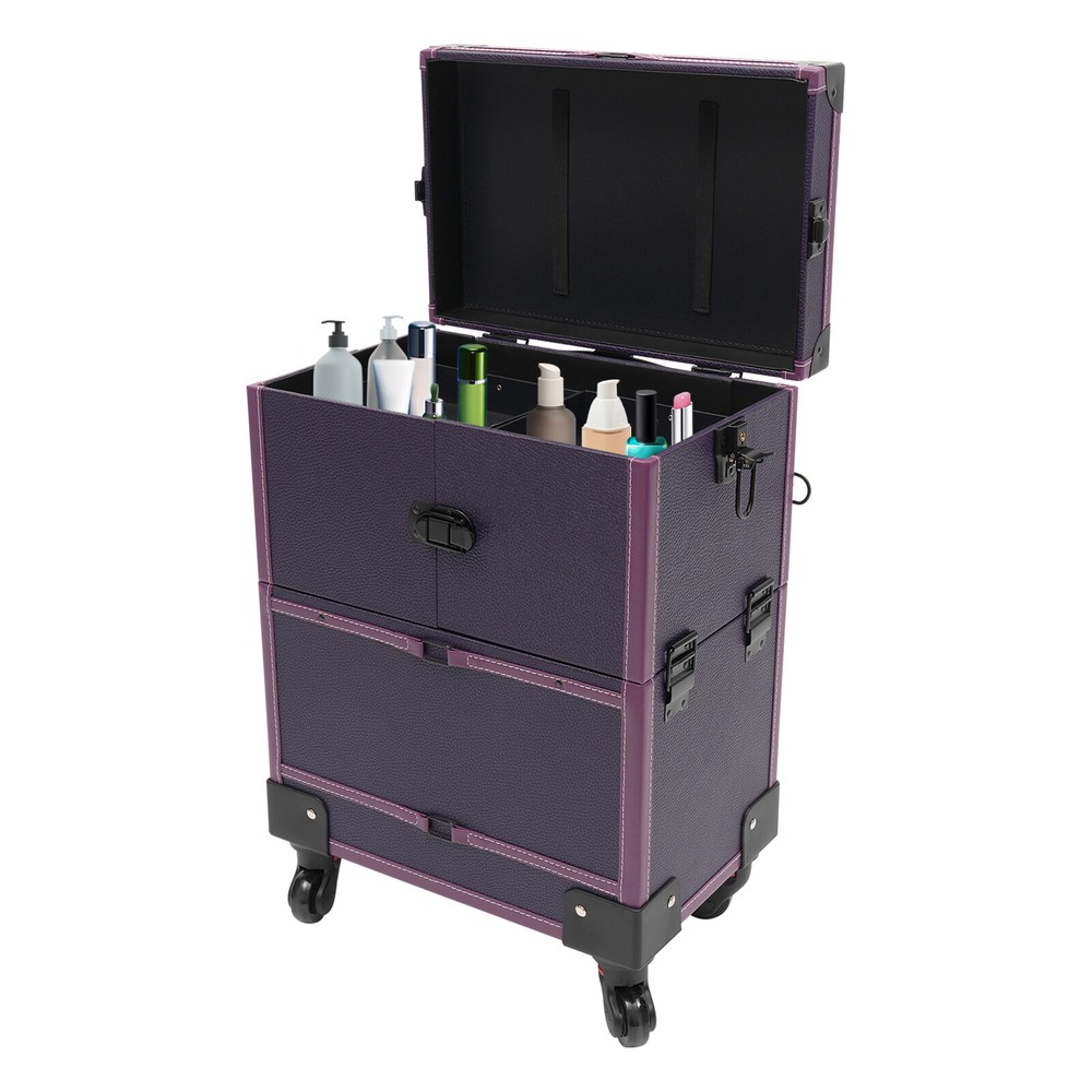 Makeup Train Case Professional Rolling Cosmetic Case with Mirror Travel Trolley