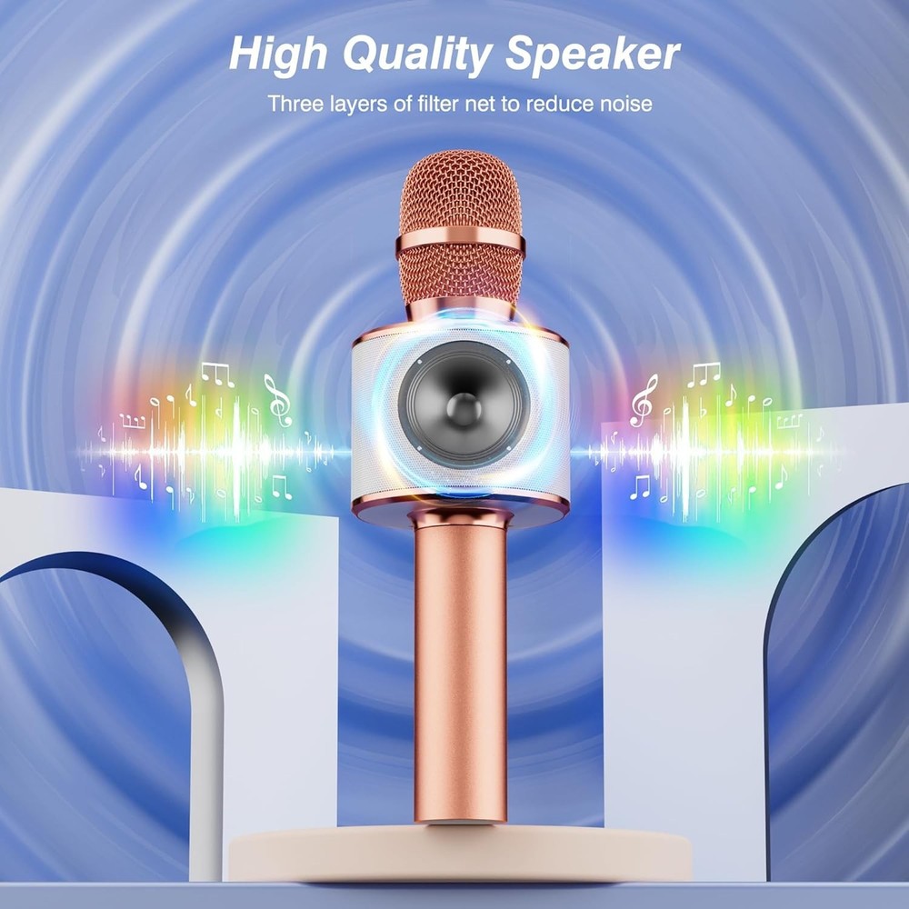 Enjoy Karaoke Anywhere: Bluetooth Microphone with Echo Function - Rose Gold