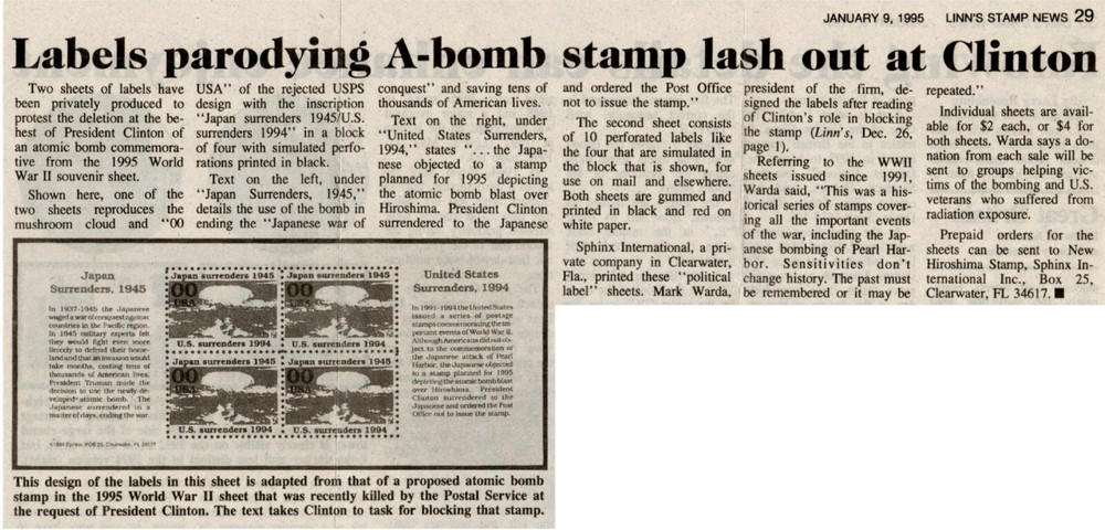 Original First 1994 Atomic Bomb Hiroshima protest labels plus later version