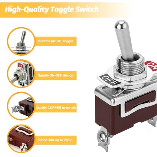 4 Pack Toggle Switch, 2 Pin 2 Position Waterproof SPST 20A 250V On/Off Toggle