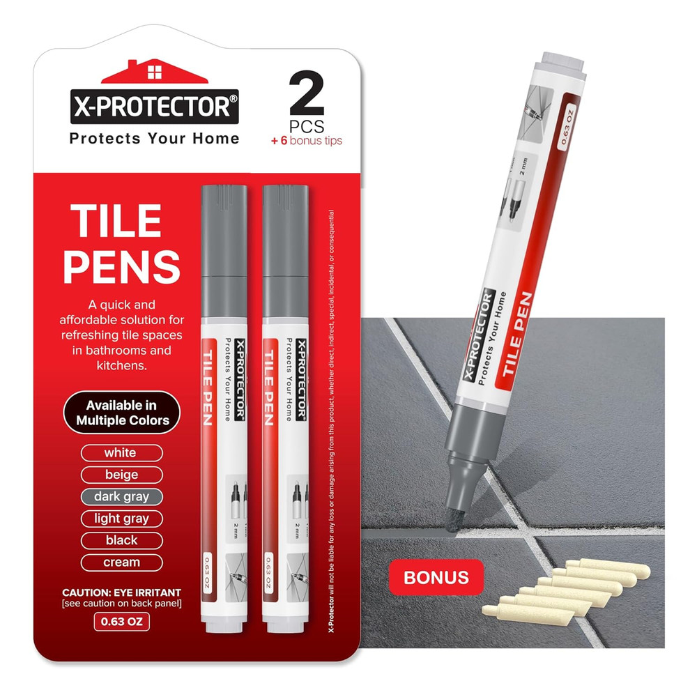 Water Based Grout Marker - 2 PCS with 8 Tips, Dark Gray
