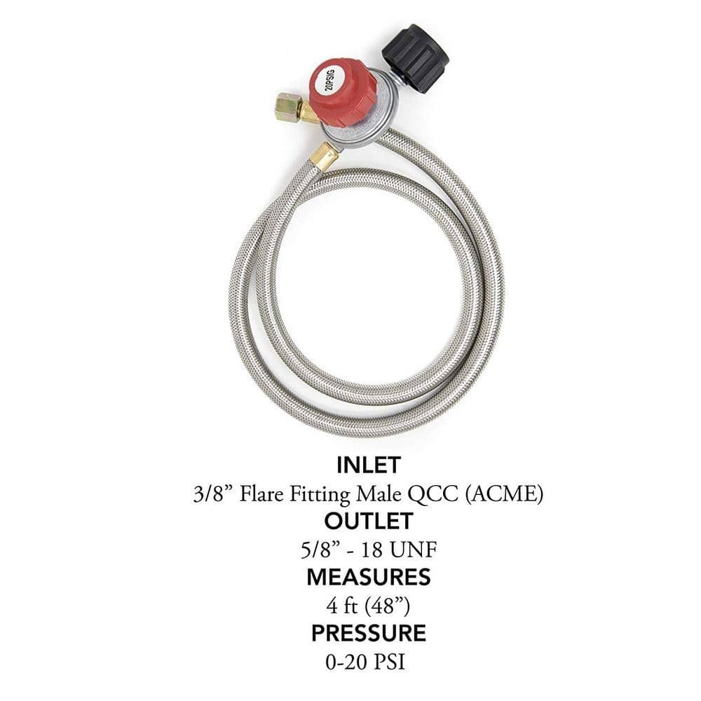 4 ft. 0 PSI to 20 PSI High Pressure Propane Regulator and Steel Braided Hose