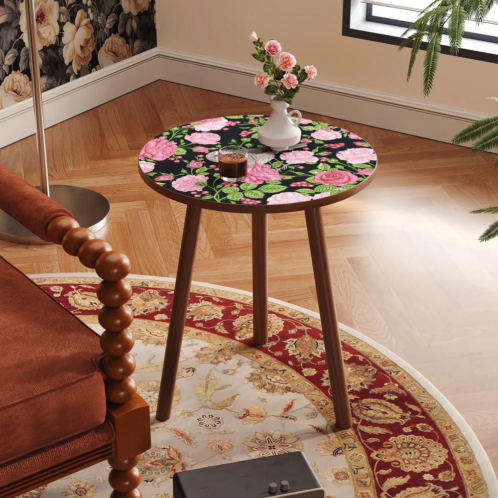 Round Side Table,Mid Century Modern End Table for Couch Bedside,Easy Assembly...