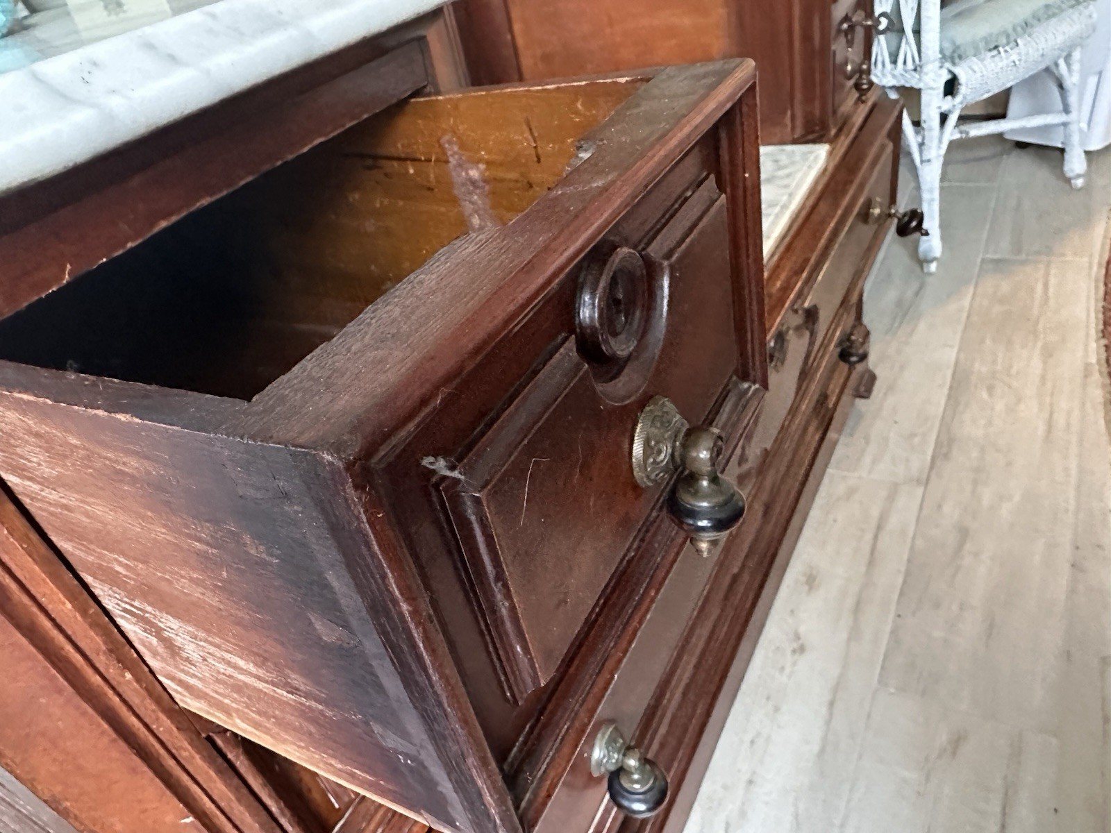 Victorian Drop Well Dresser with Jenny Lind Design and Mirror Circa 1900
