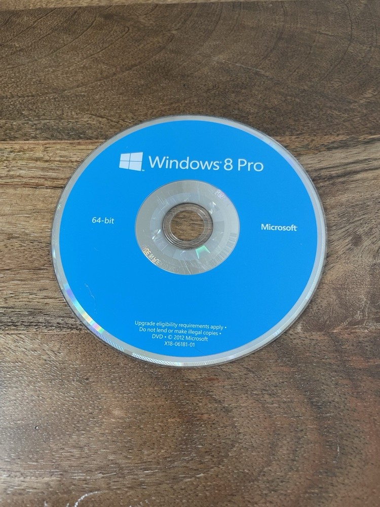 Windows 8 and Pro, 64 bit Backup Disc - NO KEY - MEDIA ONLY