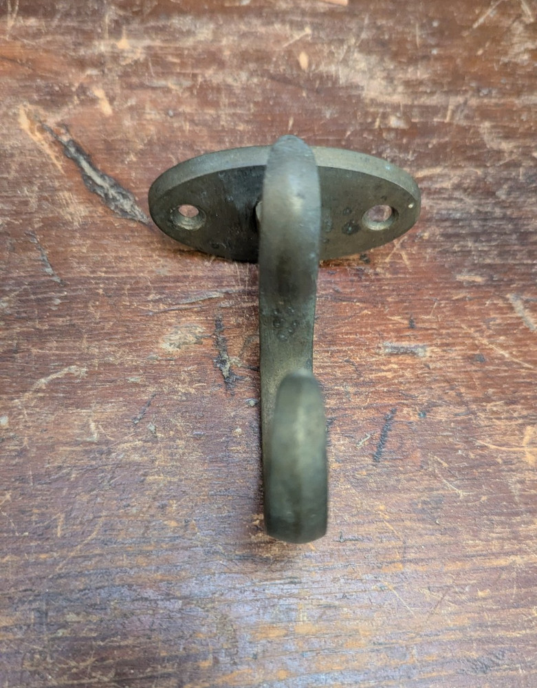 Antique Early Fireplace Tool Jamb Hook Solid Brass Primitive