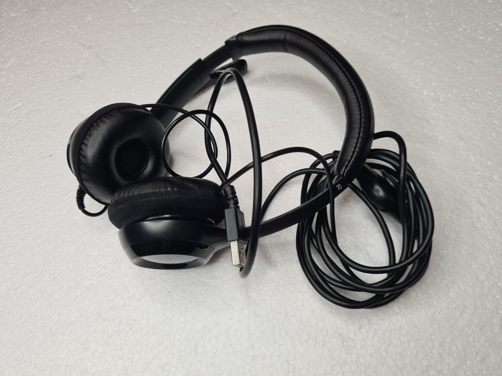 Logitech Logi Headphone Headset Wired Black USB Padded Ears Volume Control Chat