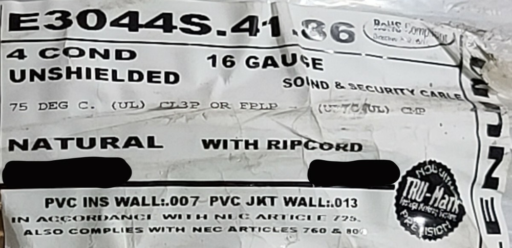 Carol E3044S 16/4C Plenum Media/Communication/Control Cable CMP White /50ft