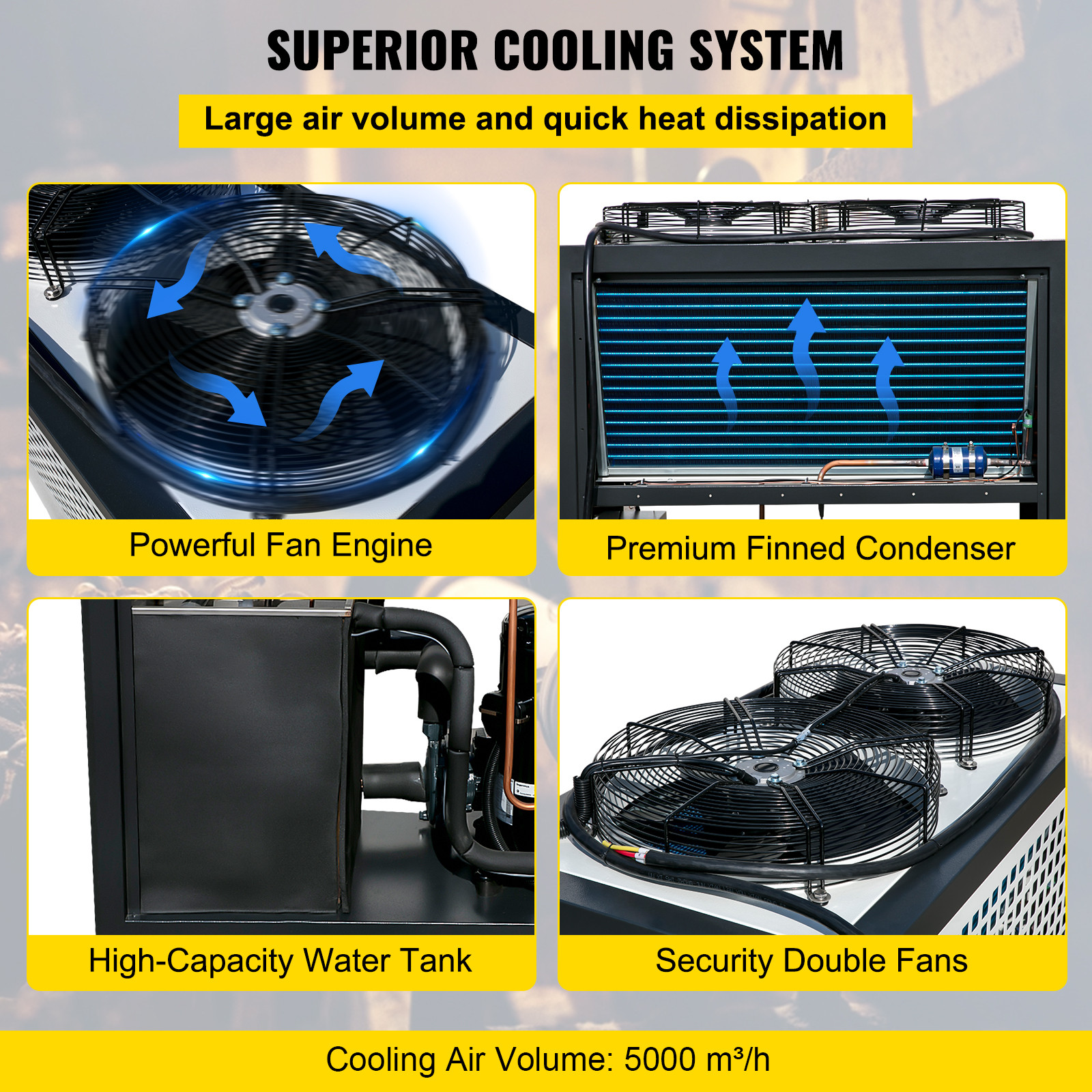 VEVOR Air Cooled Chiller 5HP Portable 53L Tank for Plastic Machinery Industry