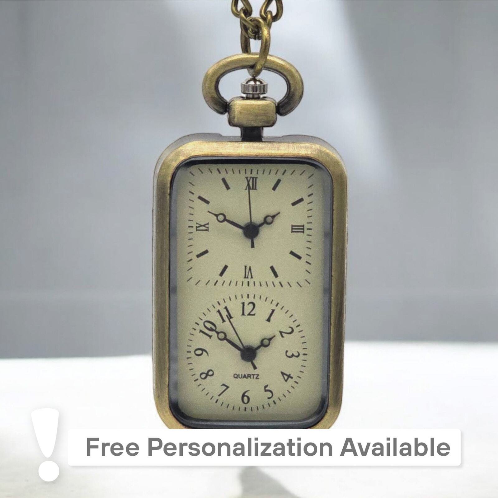 Vintage Look Dual Time Zone Pendant Watch - Brass Necklace, Retro Traveler's