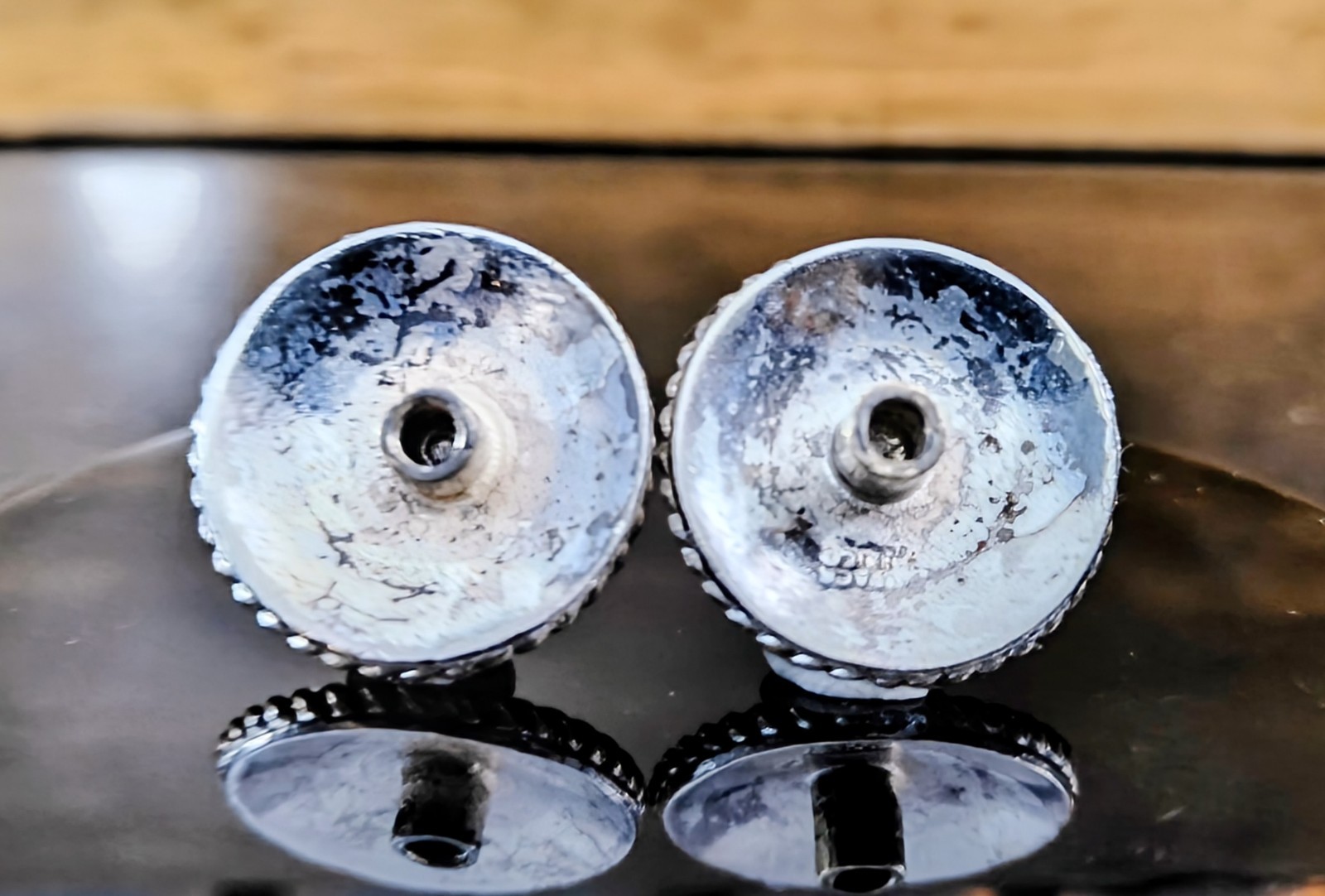 Vintage 652 Western Tack Alpaca Mexico Silver & Gold Floral Rope Edge Conchos 1"