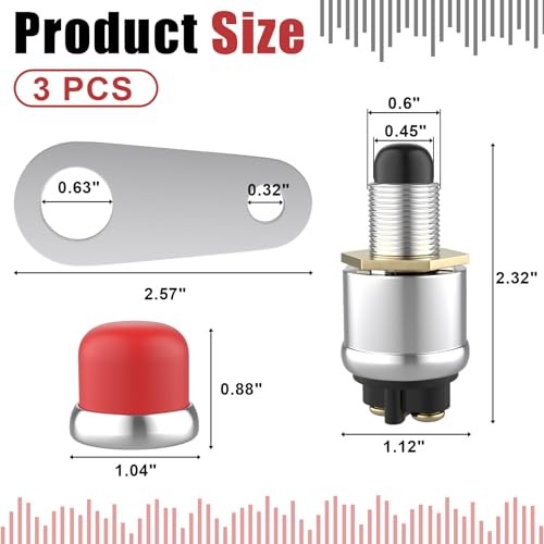 3 PCS Push Button Starter Switch 12V 50A, Waterproof Momentary Start red-3