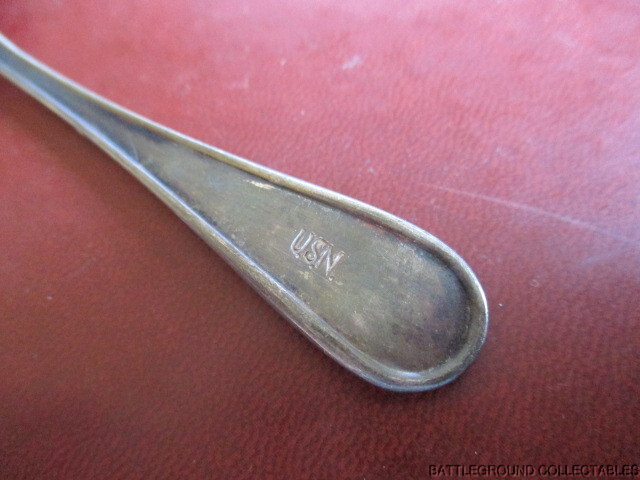 WWII VINTAGE US NAVY MARKED COFFEE SERVICE SPOON CROWN HALL MARKED