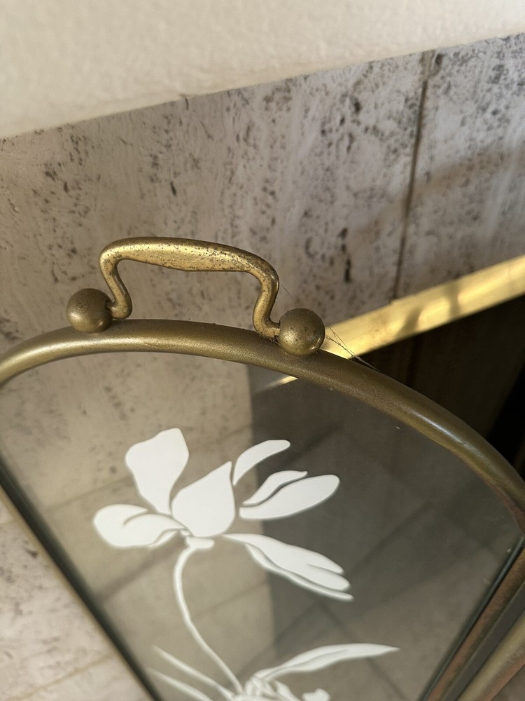 Vintage Glass Fireplace Screen And Tools