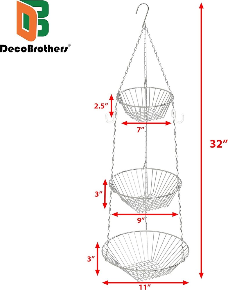 Hanging Fruit Basket 3-Tier Chrome