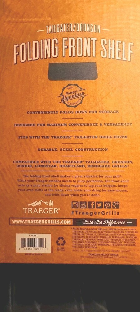 Traeger Grills Folding Front Shelf BAC361 20 Grill Accessory
