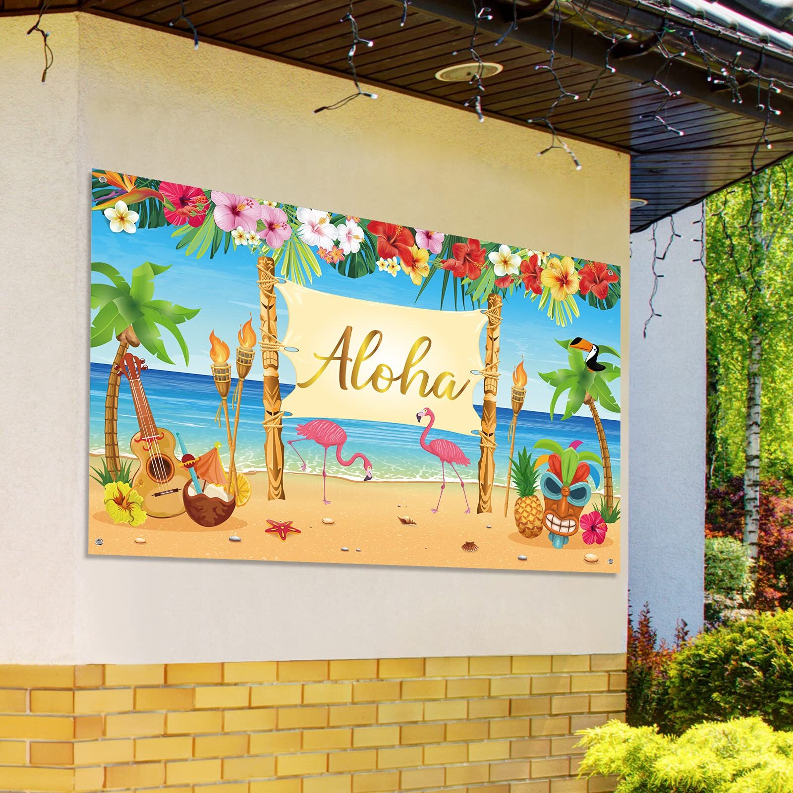 Hawaiian Aloha Decoration, Extra Large Summer Luau Backdrop