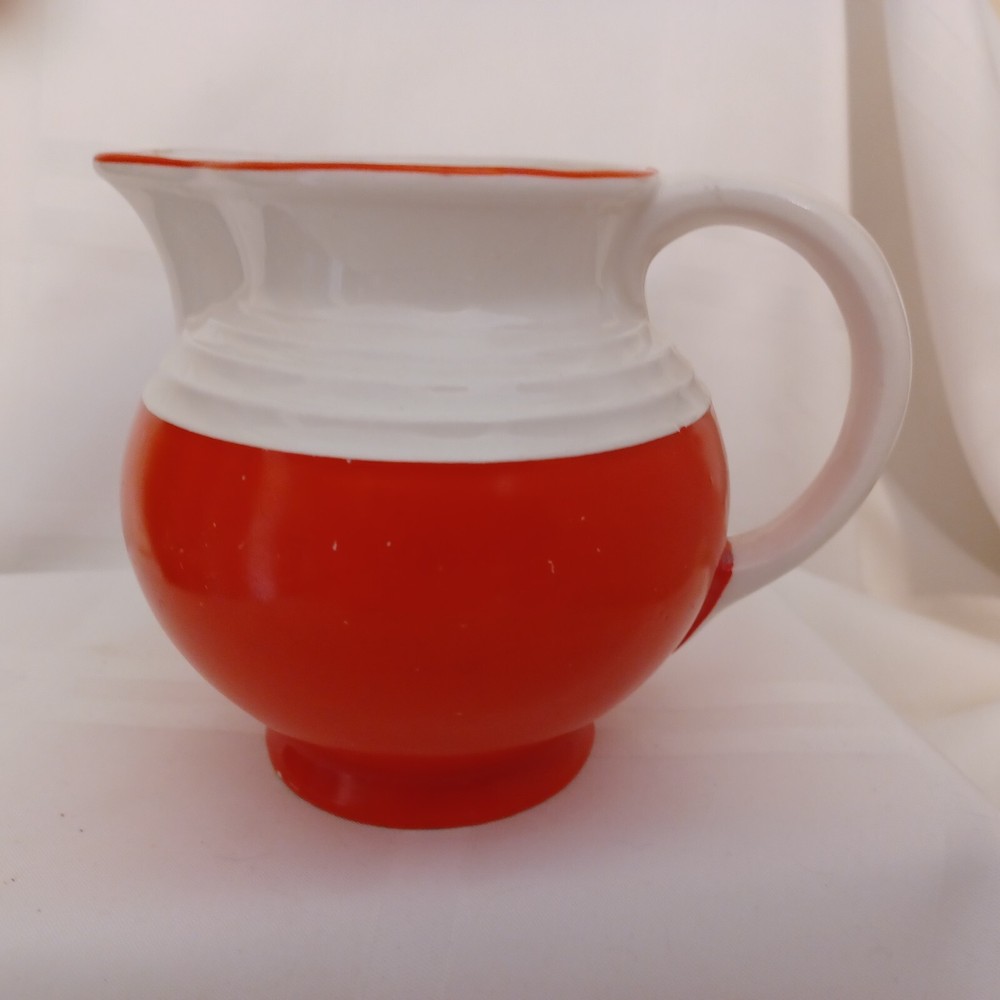 Vintage Czechoslovakia Art Deco Ceramic Pitcher Red White