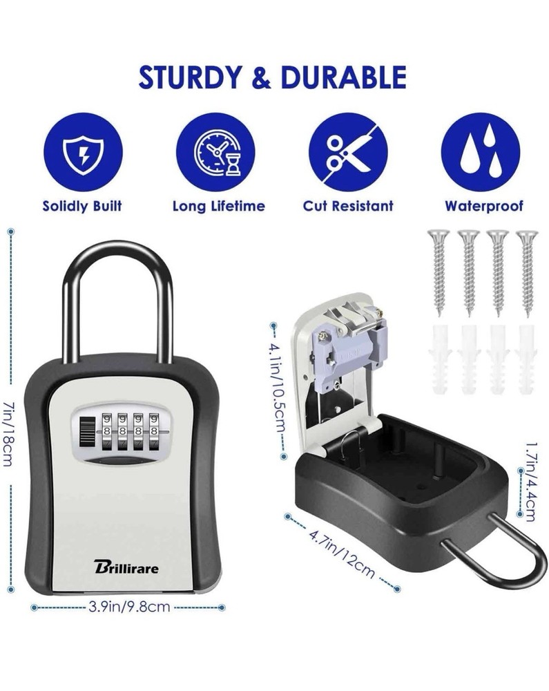 2 Pack Key Lock Box, Waterproof 4 Digits Combination Lockbox with Removable S...