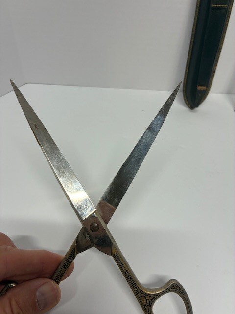 Vintage Engraved Scissors and Letter Opener Set with Case