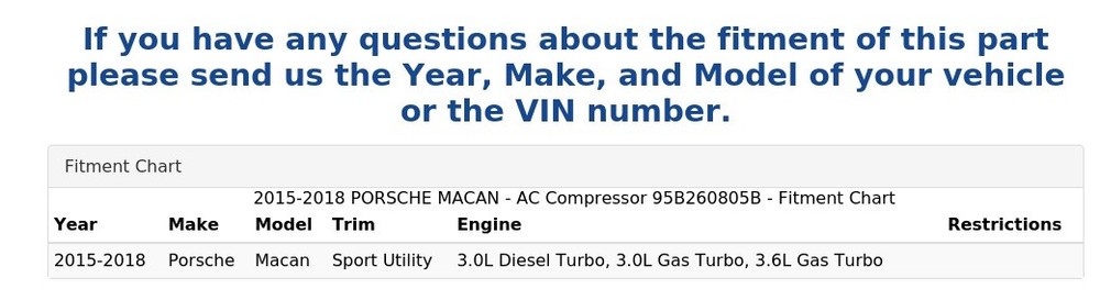 2015-2018 PORSCHE MACAN - AC Compressor 95B260805B