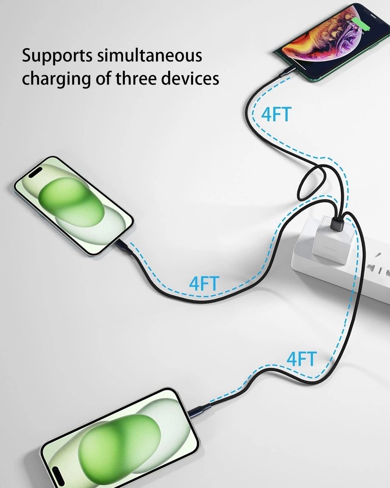 Multi USB-C Cable 4FT, 3 in 1 Multiple Type C Charging,3A Splitter Black