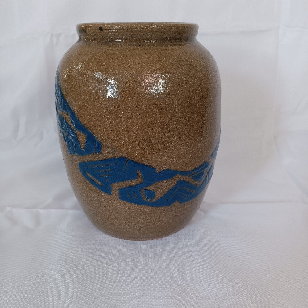 Studio Art Pottery Vase with Raised Abstract Design