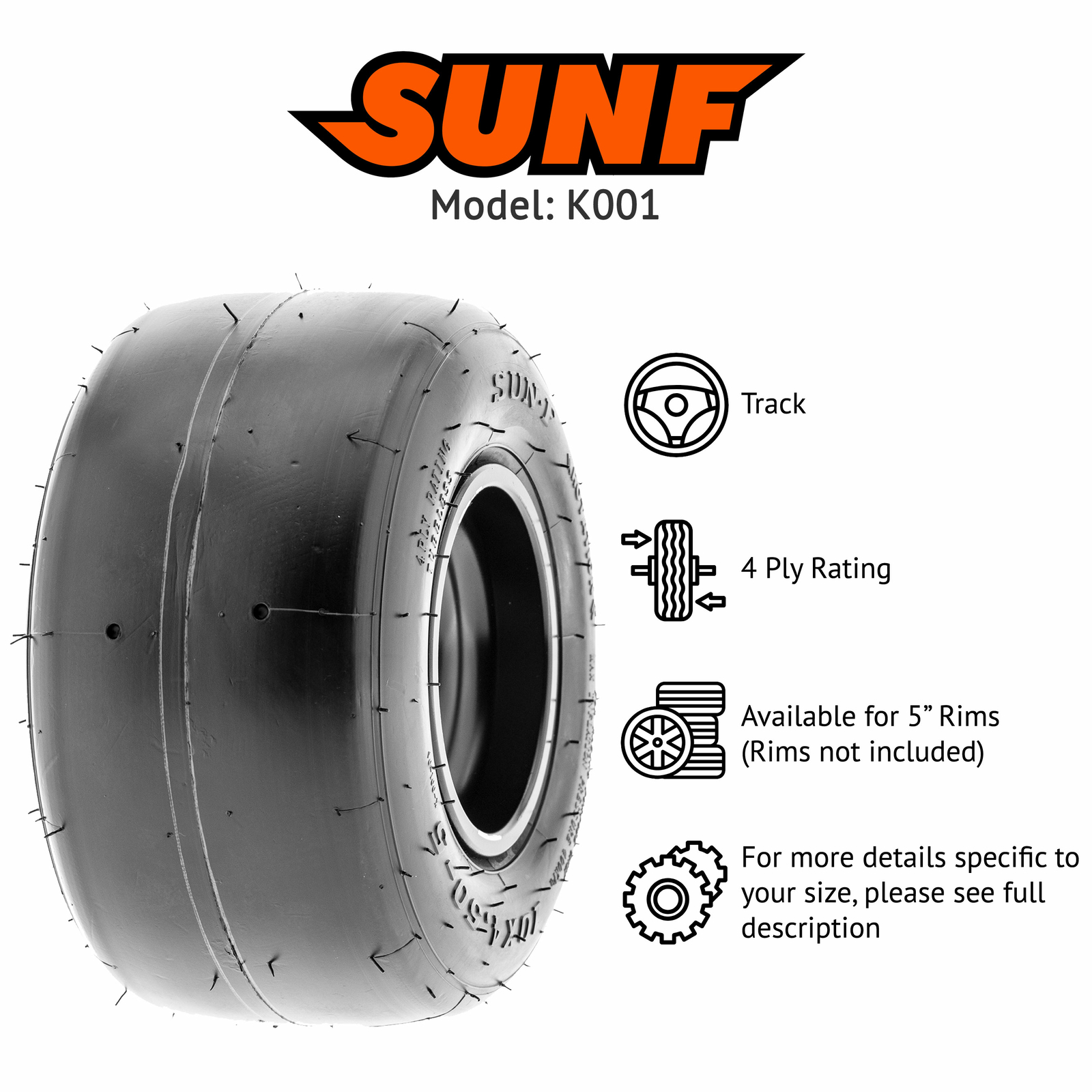 BUNDLE - SunF 10x4.5.00-5 11x7.10-5 Race Go Kart Tire 4 PR K001