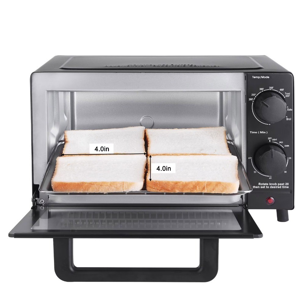 4-Slice Toaster Oven with Bake Function, Includes Baking Rack and Pan, Black,
