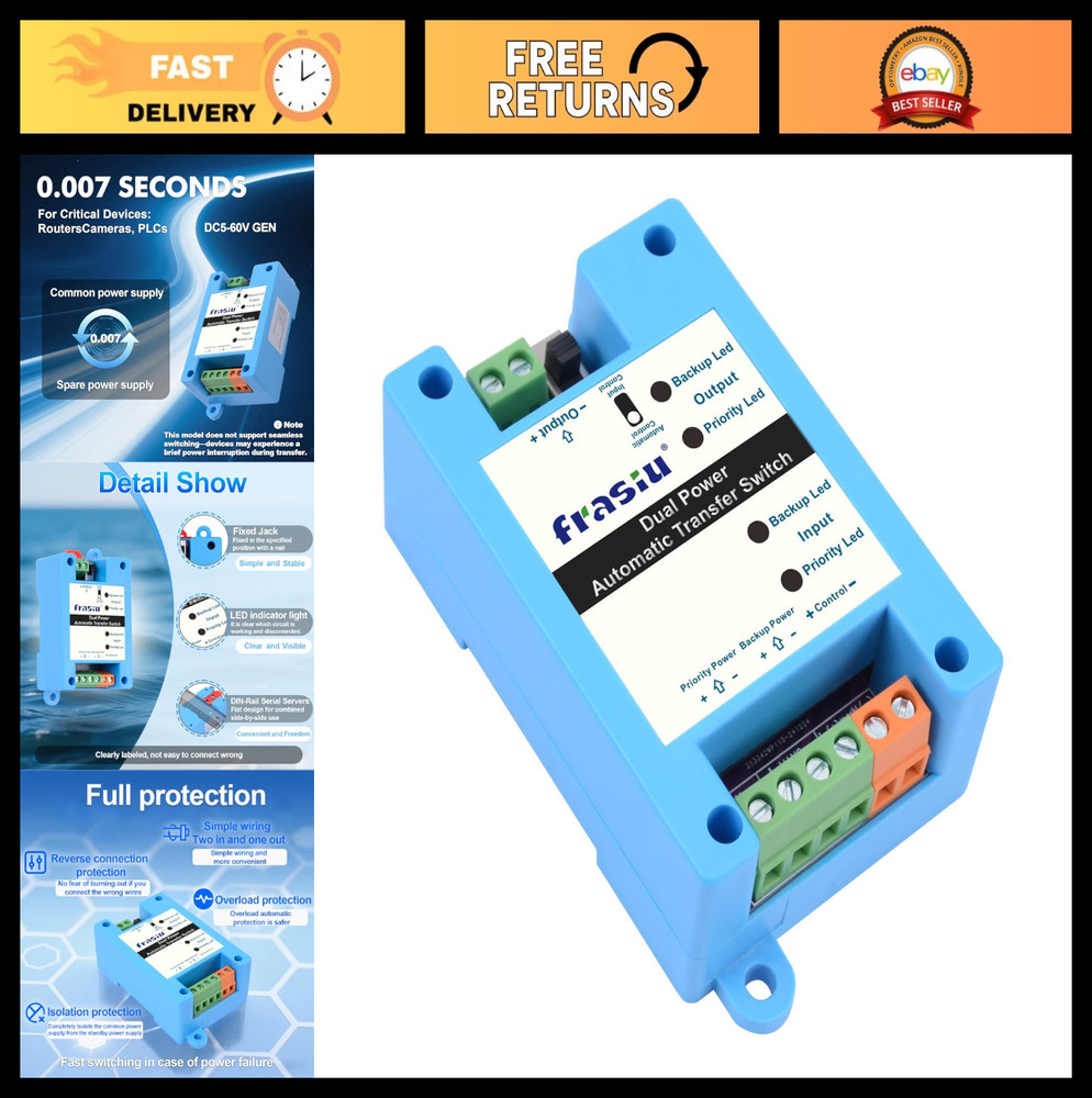 Dual Power Automatic Transfer Switch 5A DC 5-60V Solar Battery Backup Selector