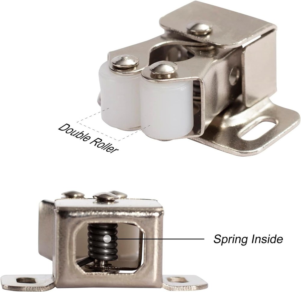 Nickel Finished 2 PCS Cabinet Roller Latch Set with Easy Install Components