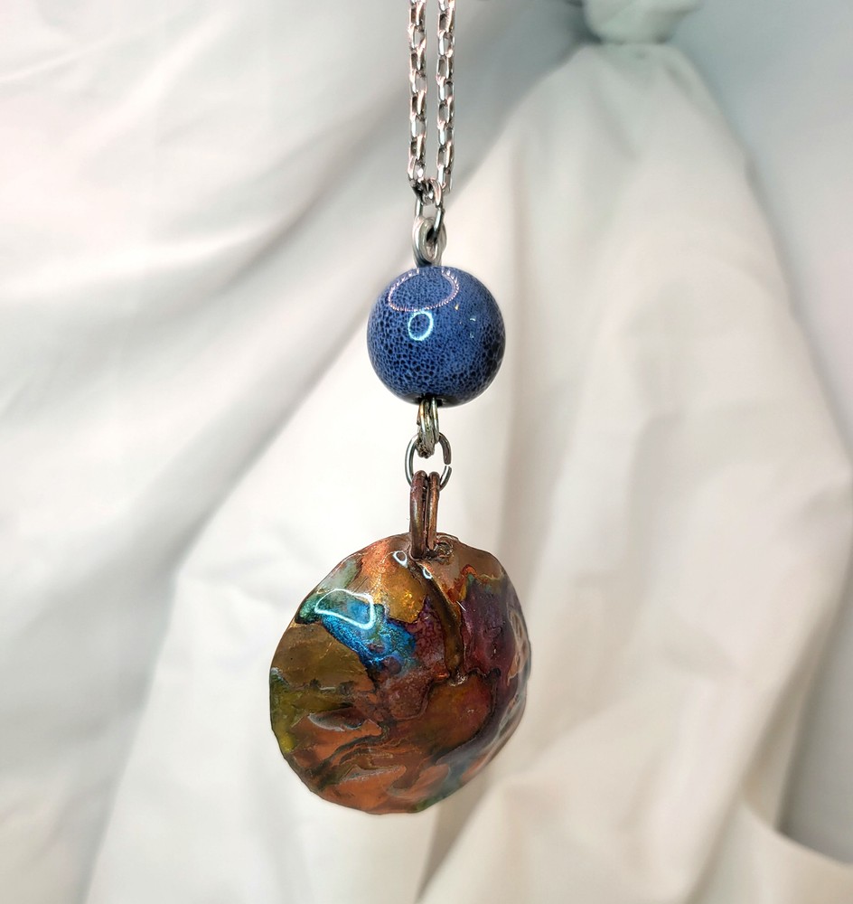 Flame Painted Copper Pendant