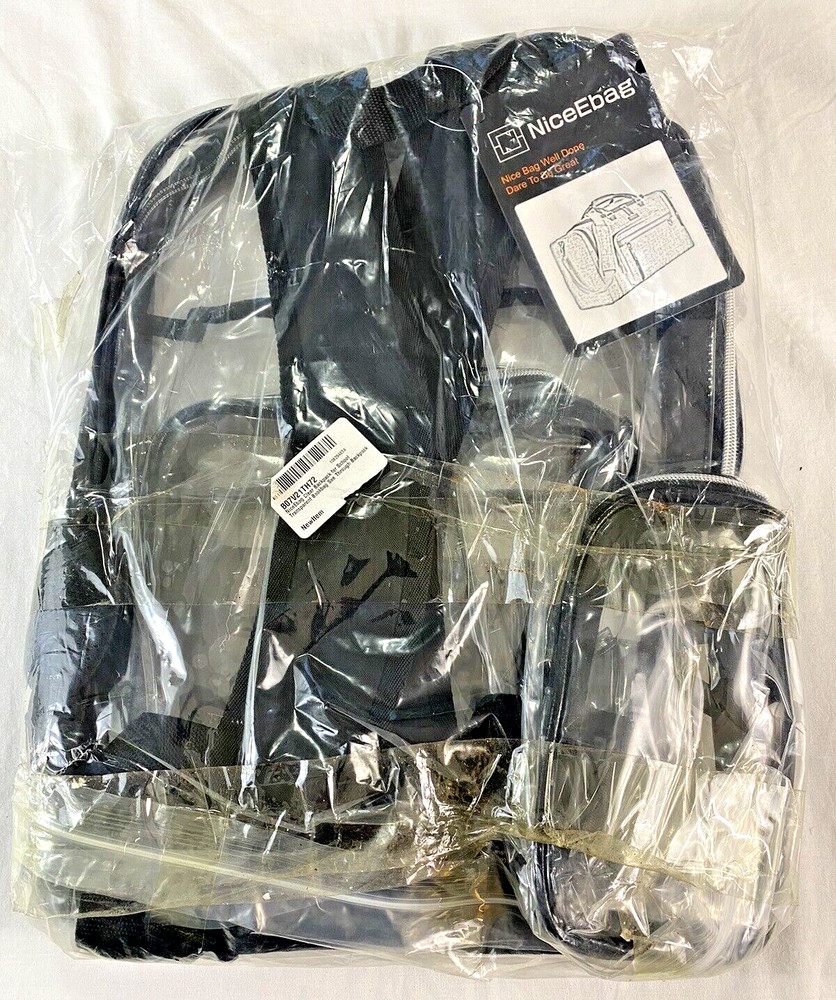 NiceEbag clear backpack cushioned adjustable straps zippers pockets hand bag