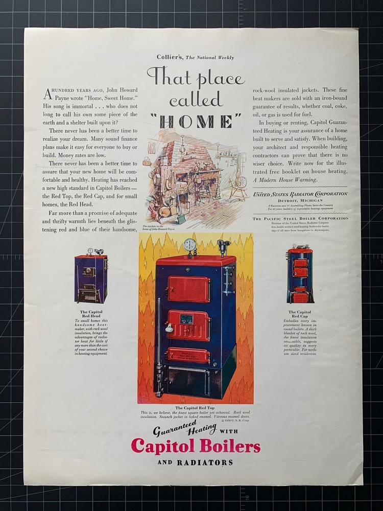 Vintage 1930 Capitol Boilers Print Ad
