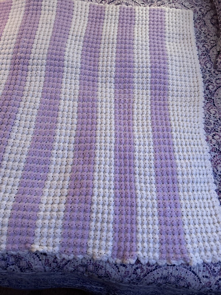 Double Crotchet Afghan Throw Lilac & White