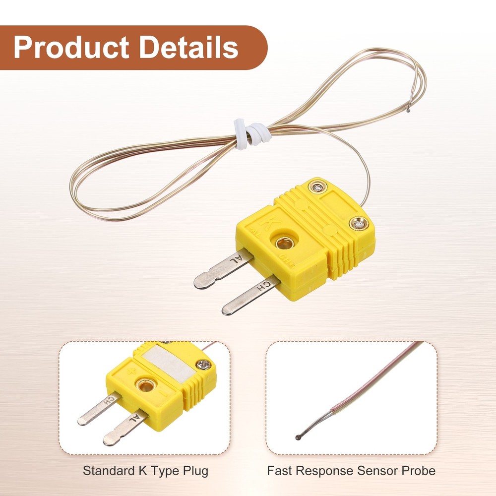 K Type Thermocouple Mini Connector Temperature Sensor 1.6ft, 1mm Wire