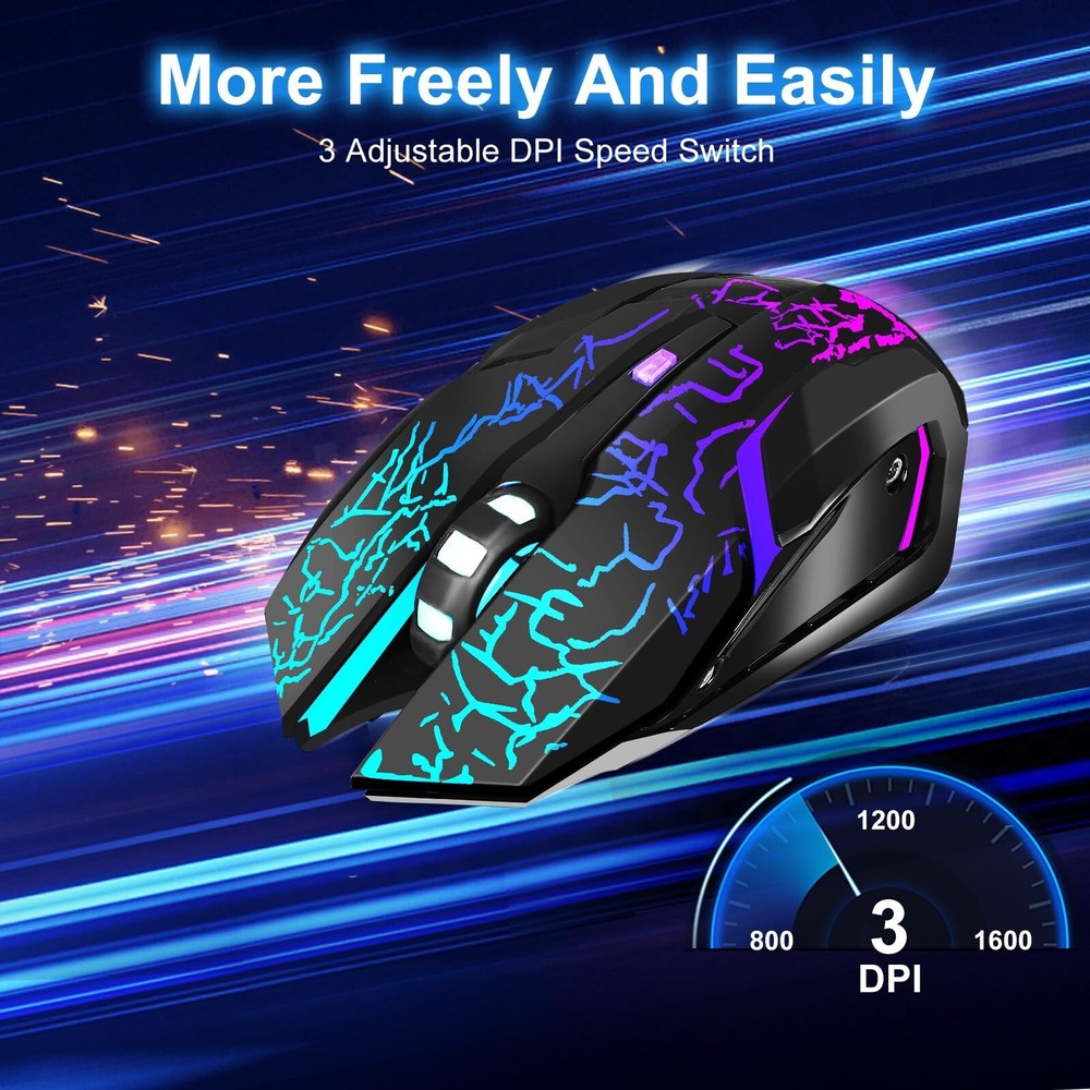 Wireless Gaming Mouse, Rechargeable Wireless Computer Mouse with Type-C Fast ...