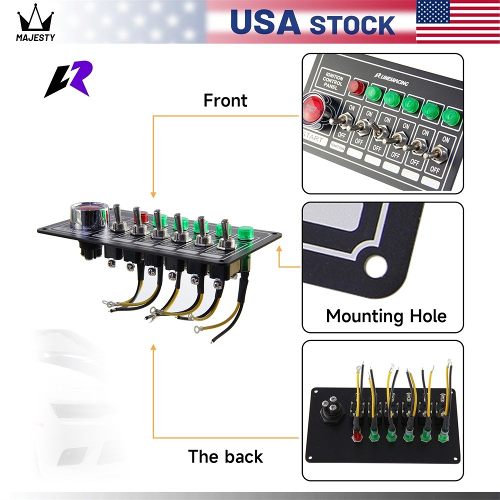 LR Racing Switch Panel Ignition Engine Start 6 Switch & Lights Switch Panel BK