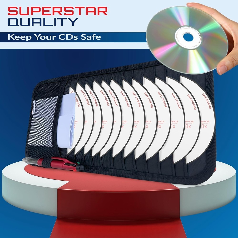 Universal Car CD Organizer for Visors with Multiple Storage Pockets Black